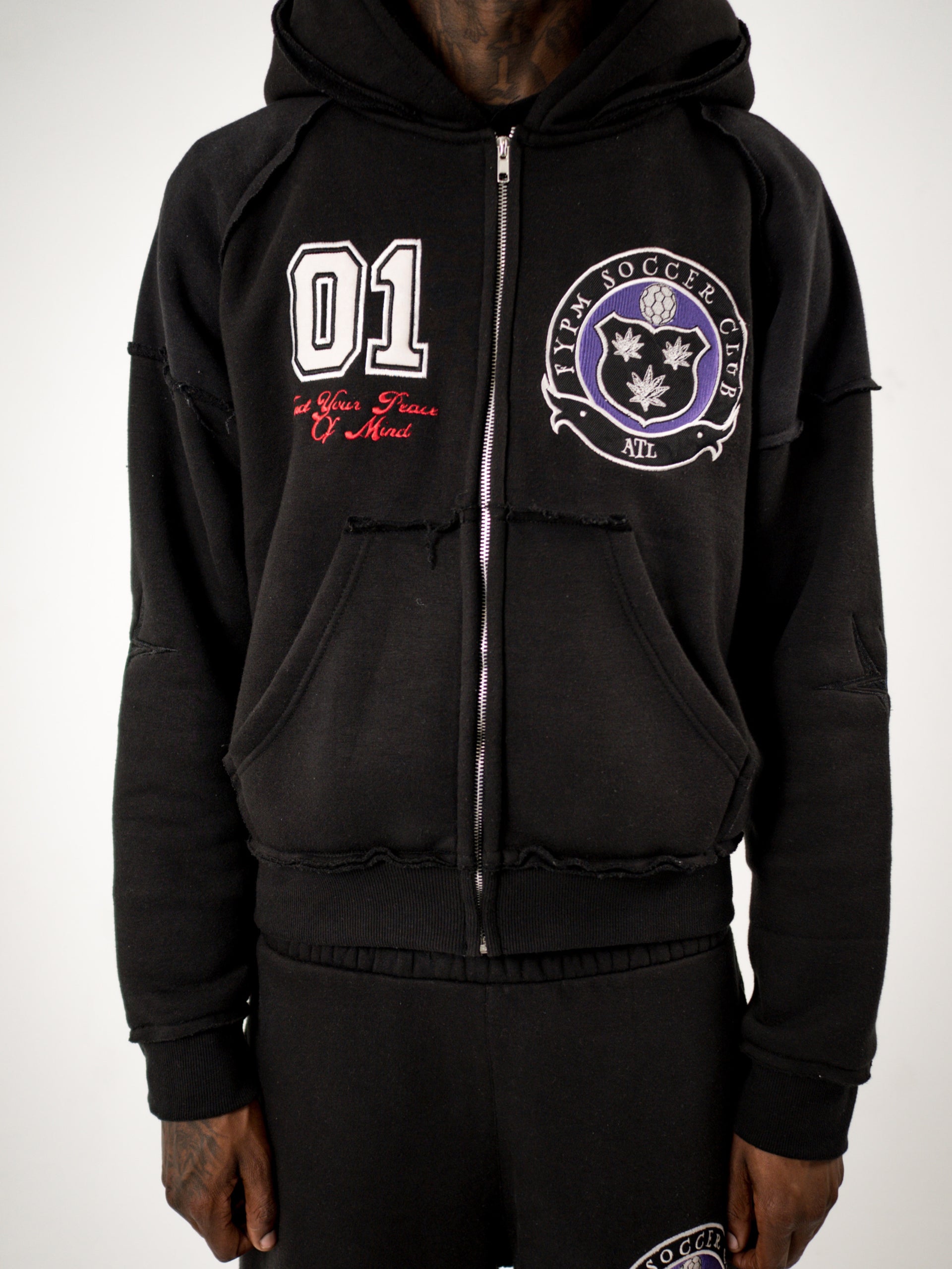 "Soccer Club" Double Hood Zip-Up – Black