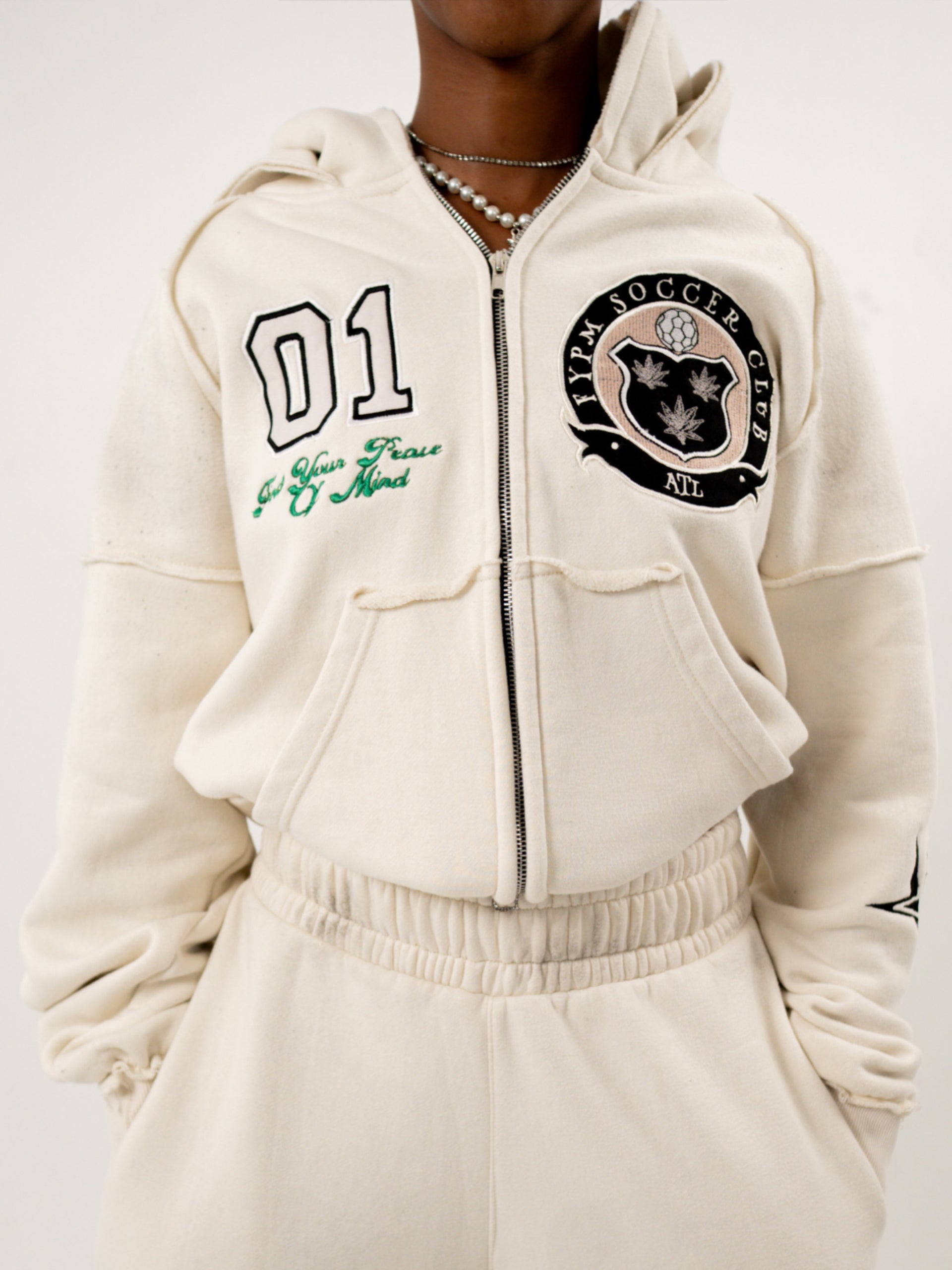 "Soccer Club" Double Hood Zip-Up – Cream