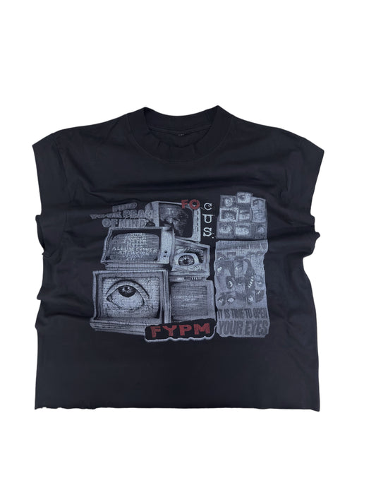 “Mass Media” Cutoff T-Shirt Black