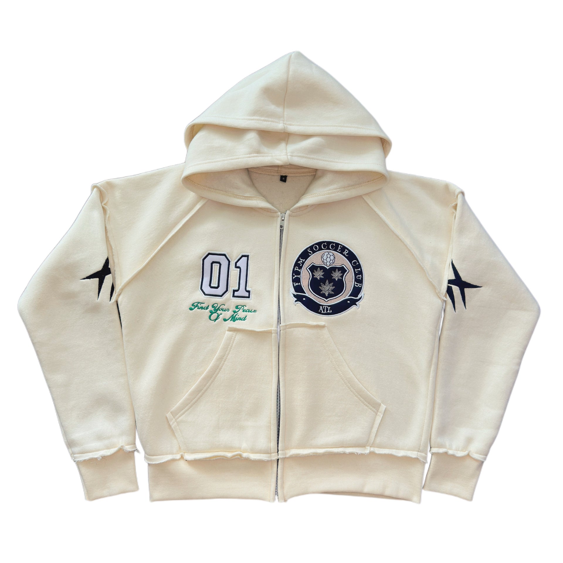 "Soccer Club" Double Hood Zip-Up – Cream
